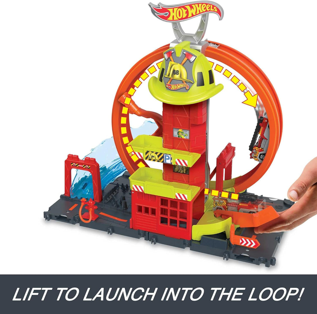 ?Hot Wheels City with 1 Toy Car, Kid-Powered Elevator, Water-Like Ramp, Track-Play Features