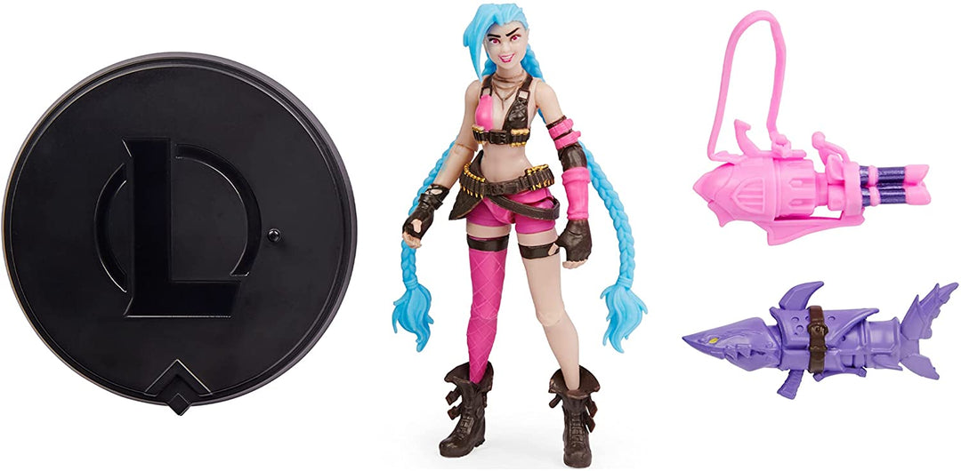 League of Legends, Official 4-Inch Jinx Collectible Figure with Premium Details and 2 Accessories