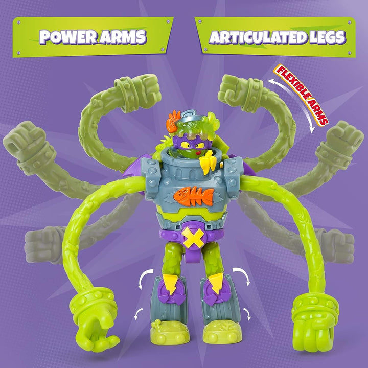 SUPERTHINGS Superbot Power Arms Trasher – Articulated villain robot with flexible arms and combat accessory