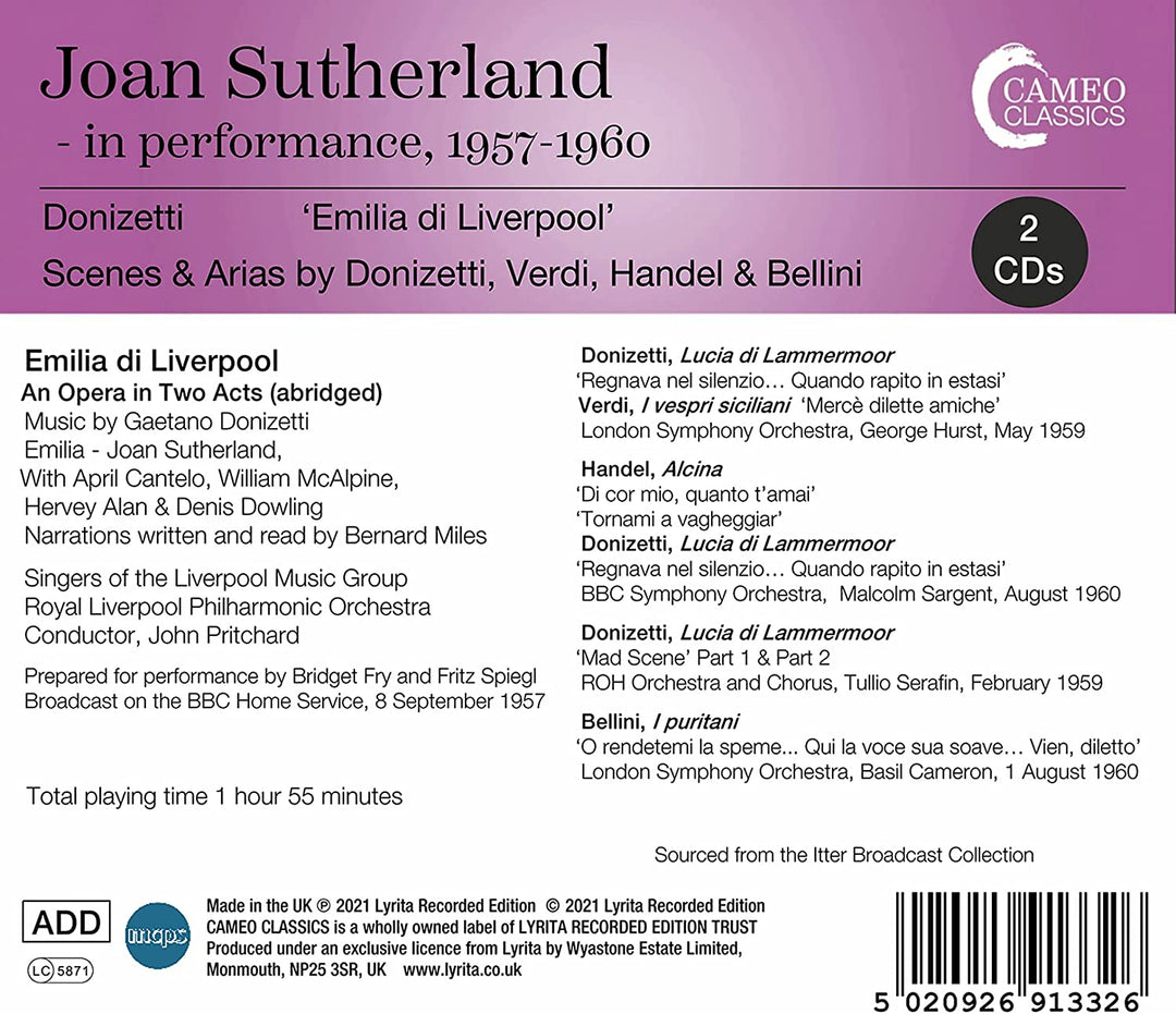 Joan Sutherland - Joan Sutherland in Performance 1957-1960 [Audio-CD]