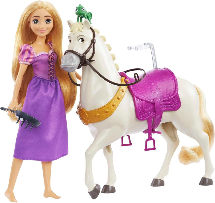 Disney Princess Toys, Rapunzel-Puppe mit Maximus-Pferd, Pascal-Figur, Pinsel und