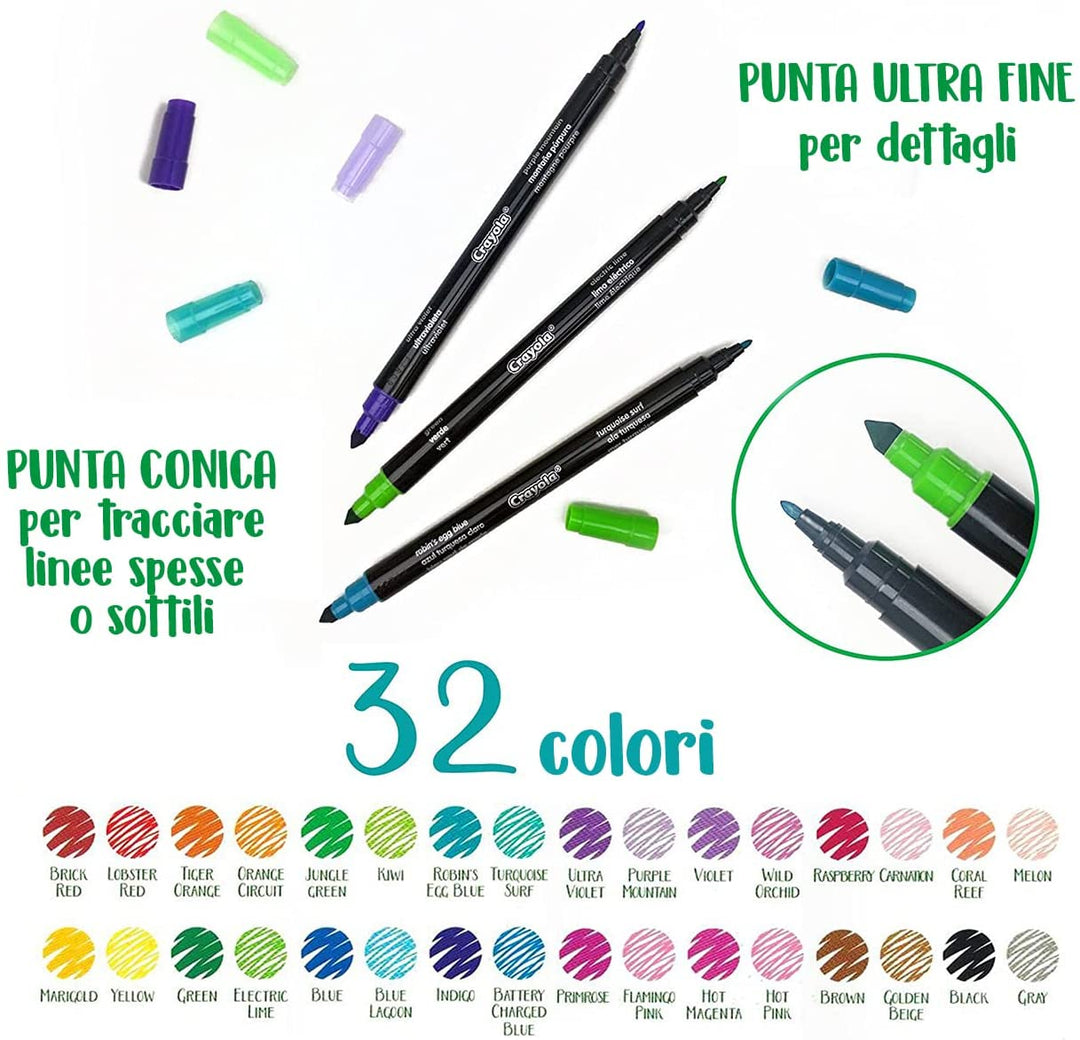 Crayola – Signature, Set mit 16 Stiften mit doppelter Spitze (SuperTips und feine Spitzen) im Dekor