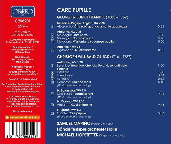 Samuel Mariño - Care Pupille - Handel & Gluck [Samuel Mariño; Handelfestspielorchester Halle; Michael Hofstetter] [Orfeo: C998201] [Audio CD]