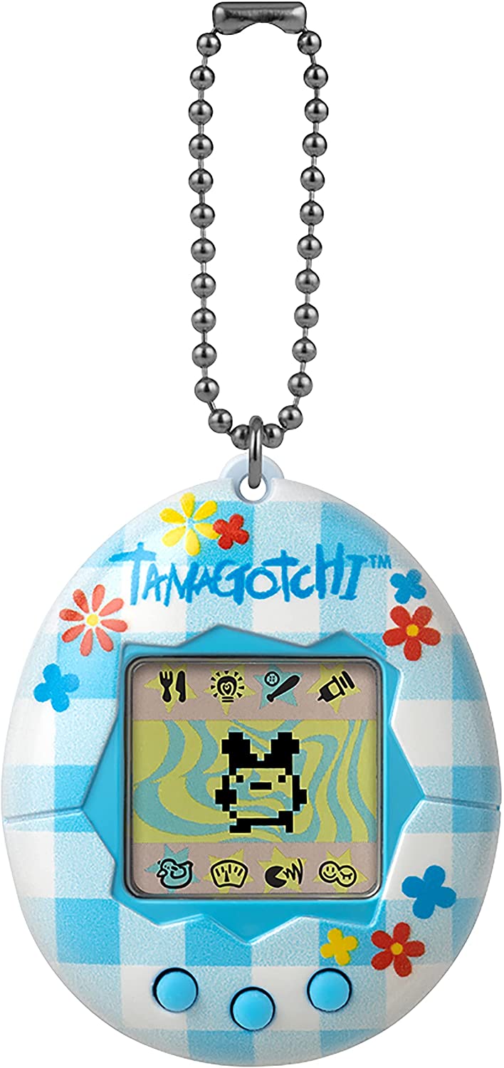 TAMAGOTCHI 42880 Bandai, Gen 2, Blumen-Gingham-Muschel mit Kette – das Original Vir