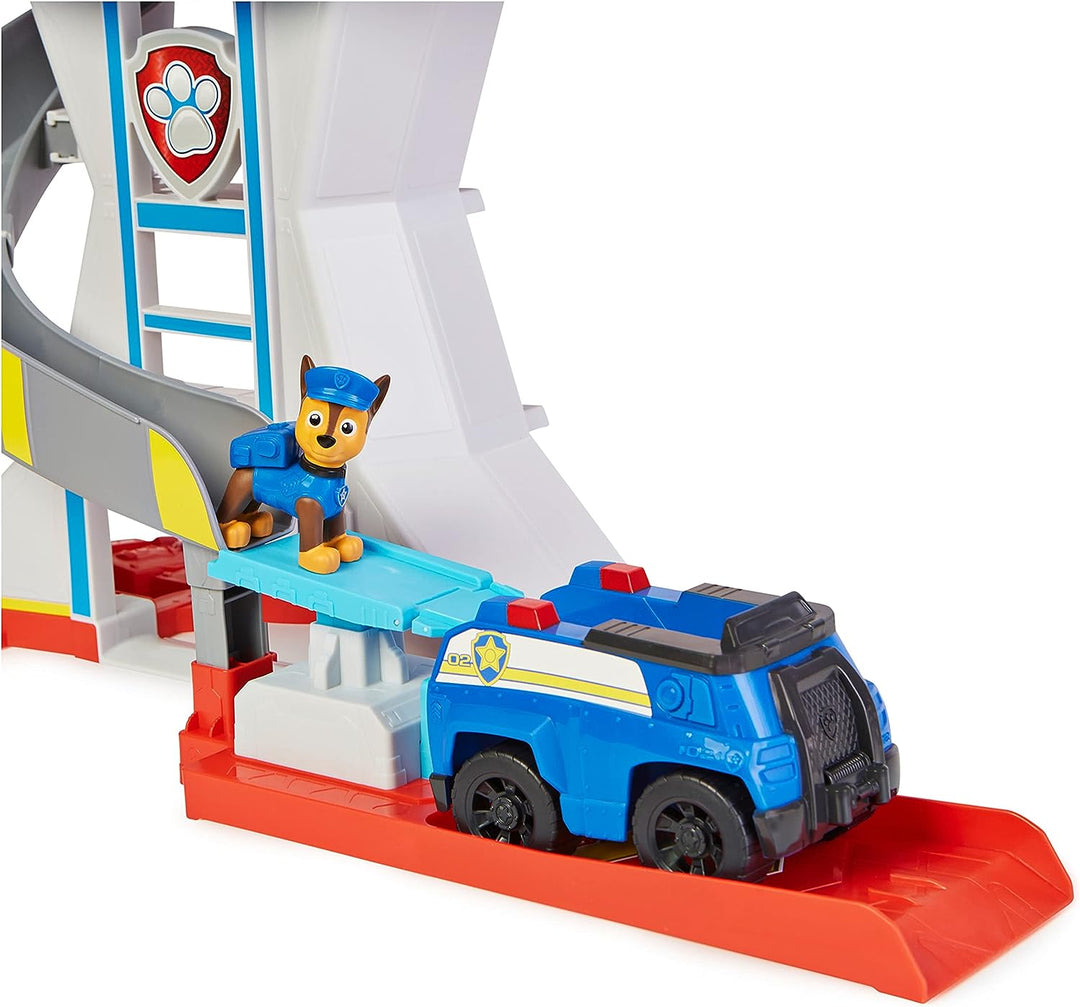 Paw Patrol Lookout Tower Spielset mit Spielzeugauto-Werfer, 2 Chase-Actionfiguren,