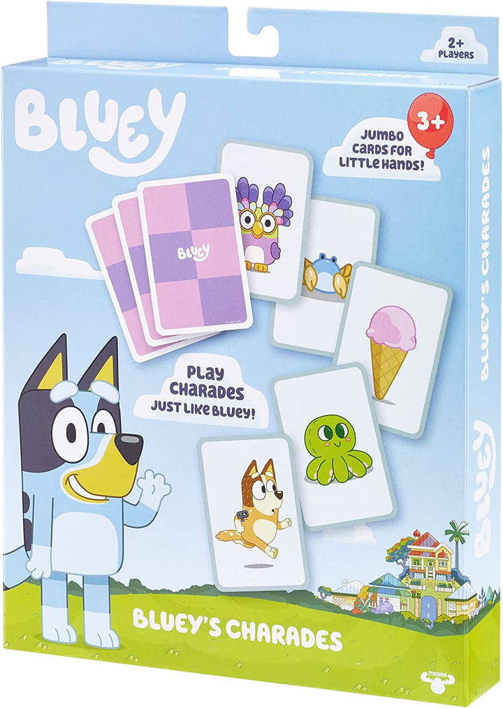 Bluey and Friends Charades-Kartenspiel, 60 übergroße, offizielle Charakterkartenspiele für 2 oder mehr Spieler