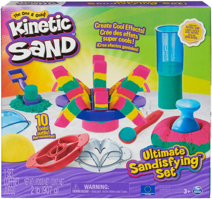 Kinetic Sand Ultimate Sandisfying Set, 2 Pfund Sand. Rosa, Gelb und Blaugrün, 10 Monate