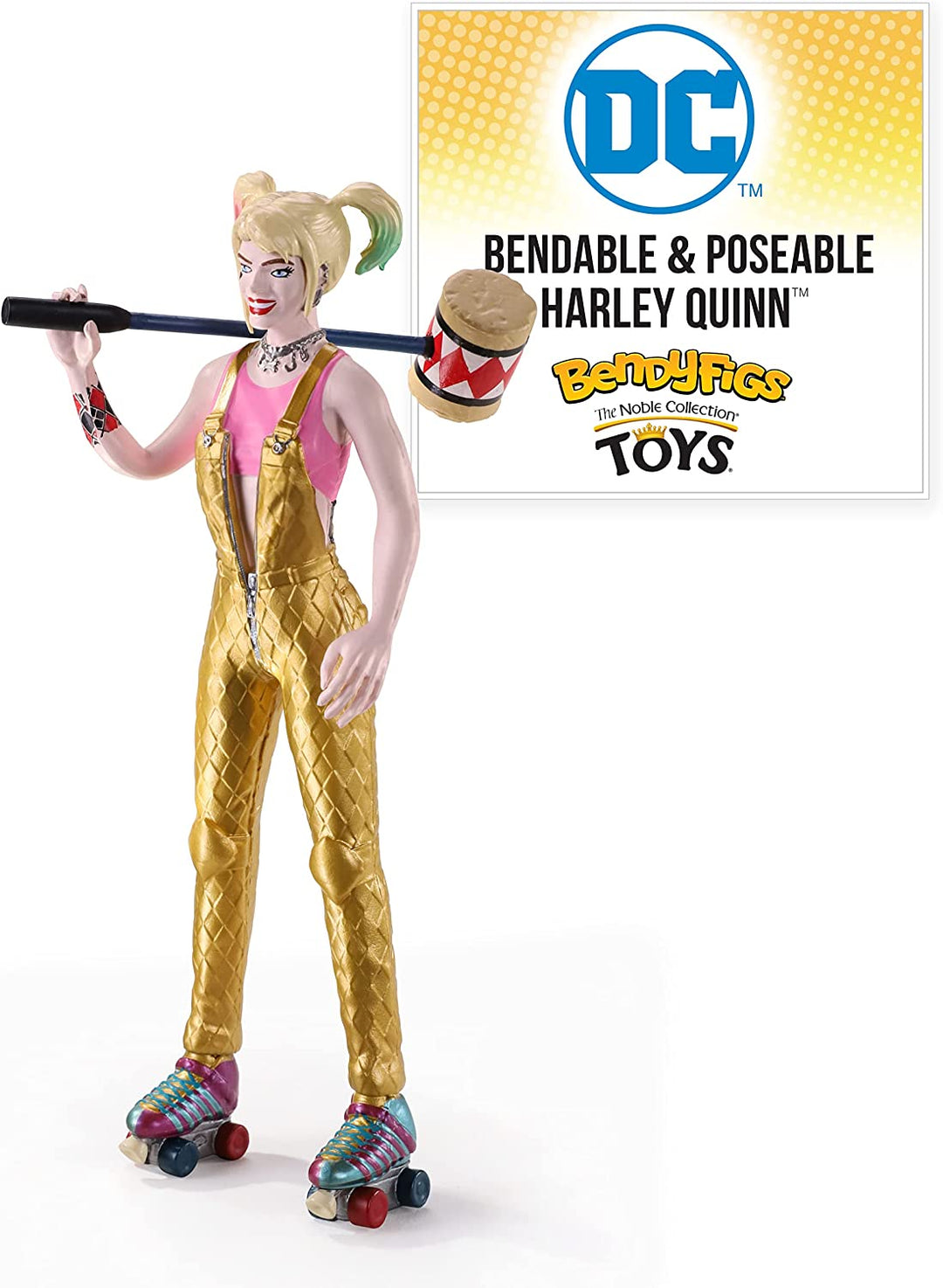 The Noble Collection DC Comics Bendyfigs Harley Quinn - 7.5in (19cm) Noble Toys Bendable Posable Collectible Doll Figure With Stand