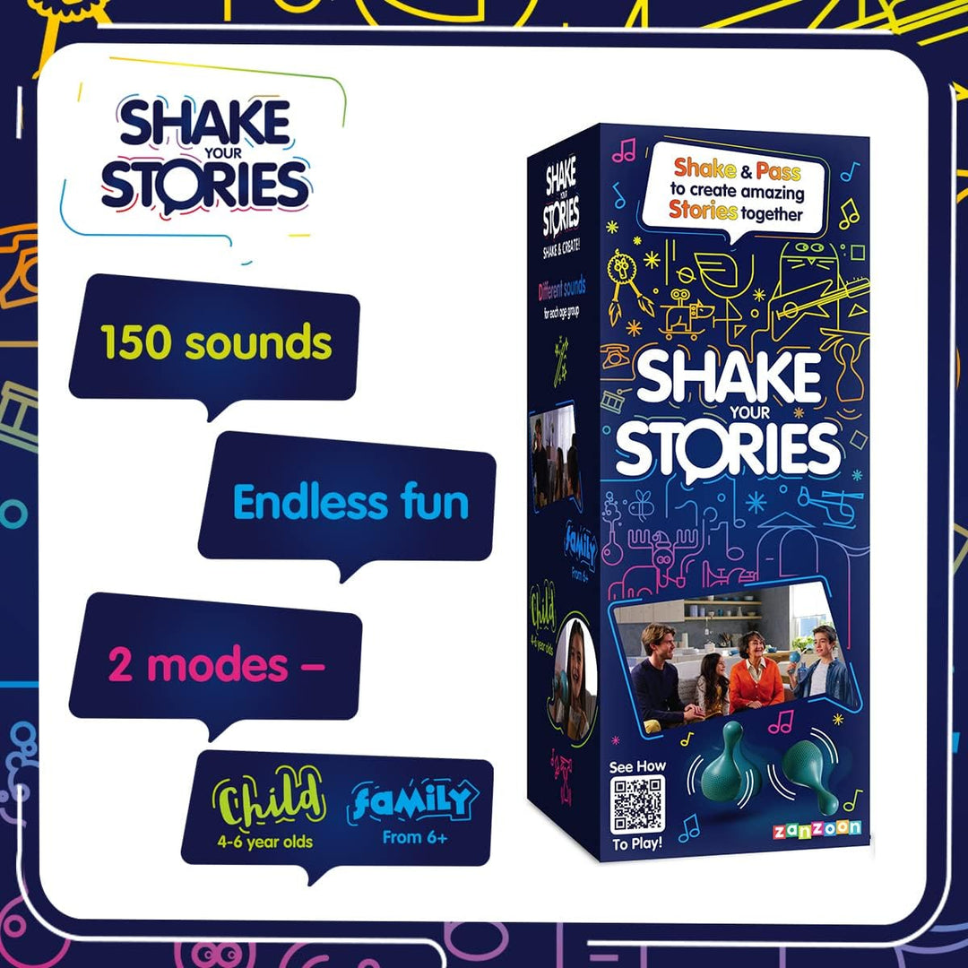 TOMY Games T73451 Shake your Stories, Familienspiel für 2+ Spieler, Brettspiel für