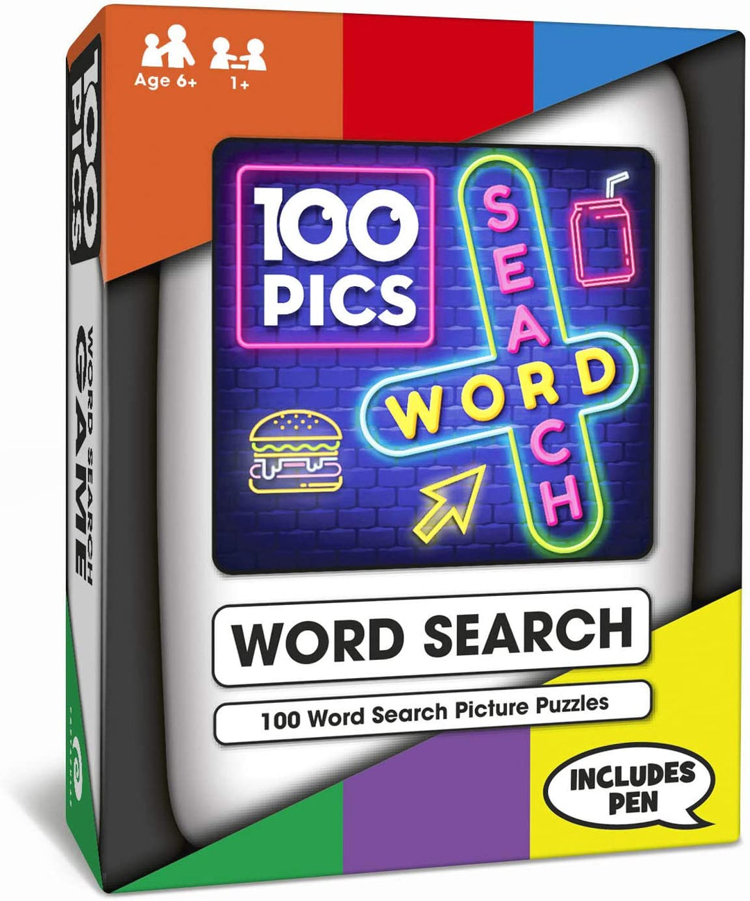 100 PICS Word Search Game - Pocket Puzzle With Picture Clues, Wipe Clean Cards Pen, For Kids And Adults