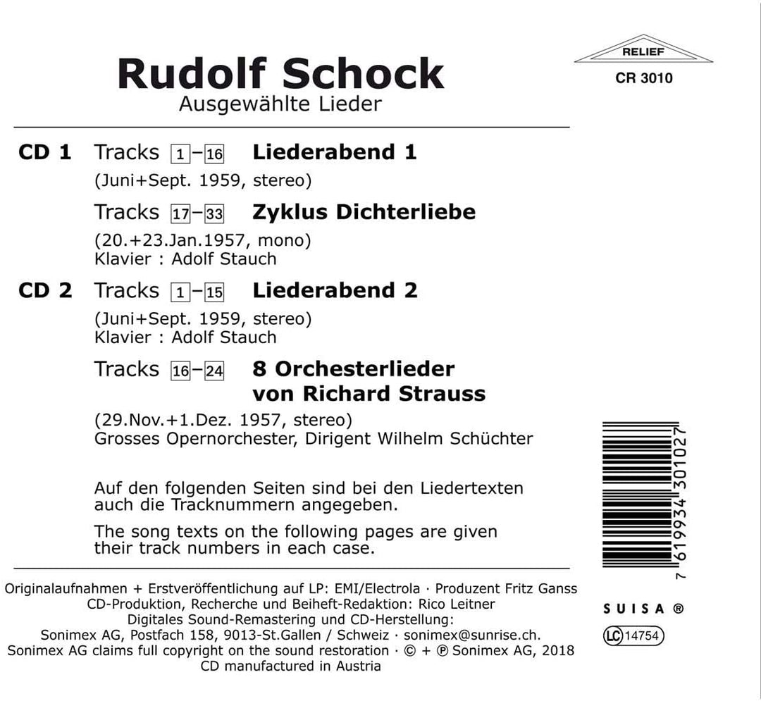Rudolf Schock; Adolf Stauch - Brahms, Mozart, Schubert: Lieder [Audio CD]