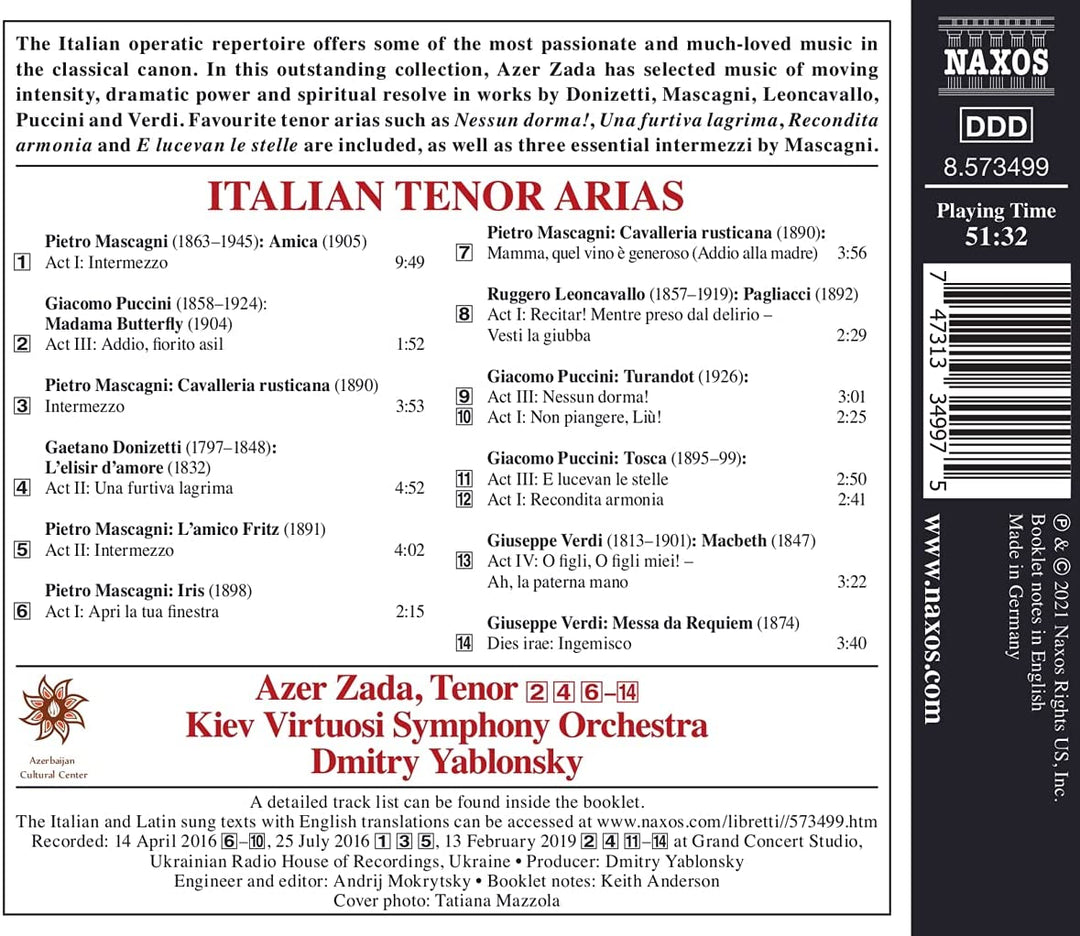 Donizetti: Italienische Arien [Azer Zada; Kiewer Virtuosen-Sinfonieorchester; Dmitry Yablonsky] [Naxos: 8573499] [Audio CD]
