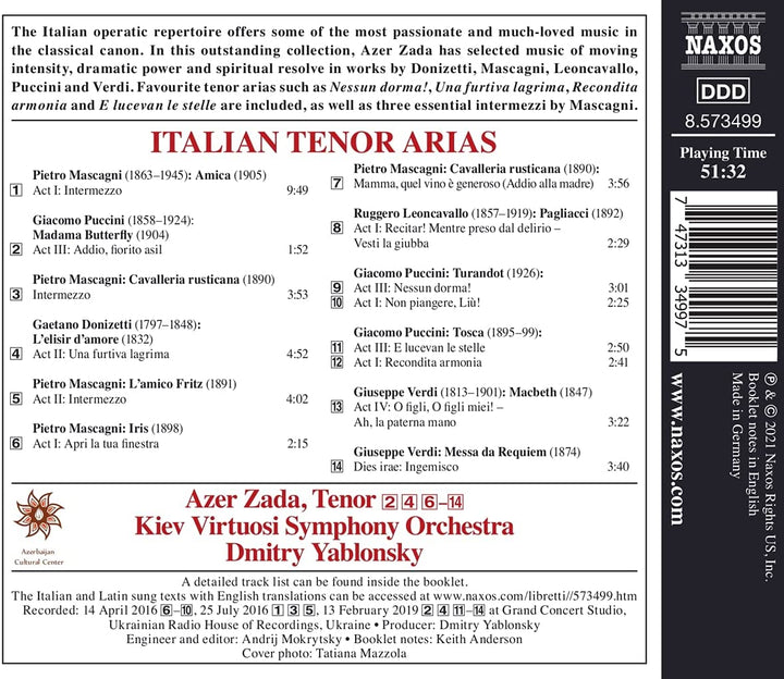 Donizetti: Italienische Arien [Azer Zada; Kiewer Virtuosen-Sinfonieorchester; Dmitry Yablonsky] [Naxos: 8573499] [Audio CD]
