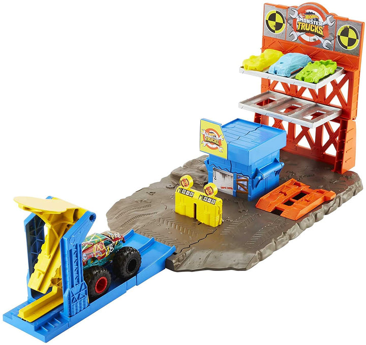 Hot Wheels Monster Trucks Blast Station Playset with HW Demo Derby & Crushable C