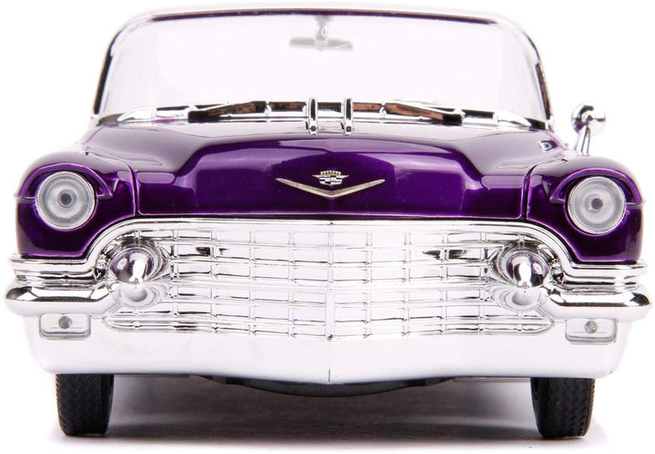 Jada Toys 253255011 1956 Presley Cadillac Eldorado Druckguss-Spielzeugauto, Türen, Kofferraum und Motorhaube offen, inklusive Elvis-Figur, Maßstab 1:24, Lila