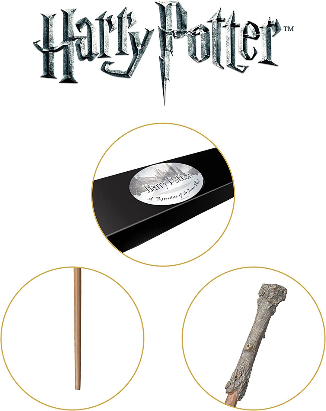 Noble Collection Varita con el personaje de Harry Potter Varita de Harry Potter de 14 pulgadas (35,5 cm) con etiqueta de nombre