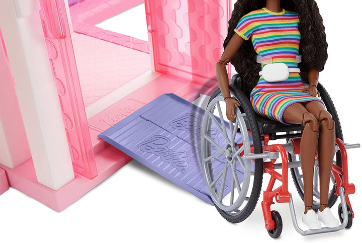 Barbie Fashionistas-pop # 166 met rolstoel en gekruld donkerbruin haar