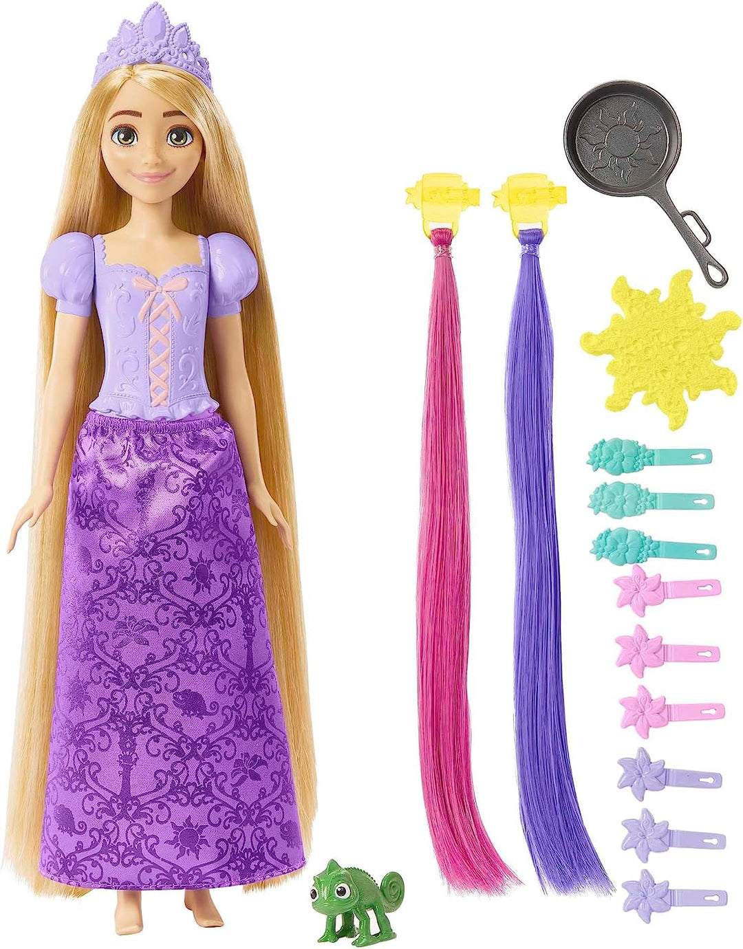 Disney Princess Toys, Rapunzel-Puppe mit Farbwechsel-Haarverlängerungen und Haar-S