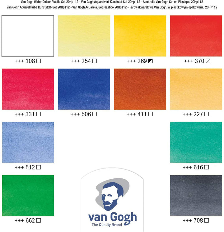 Royal Talens Van Gogh Watercolour Caja de bolsillo de plástico con 12 tubos