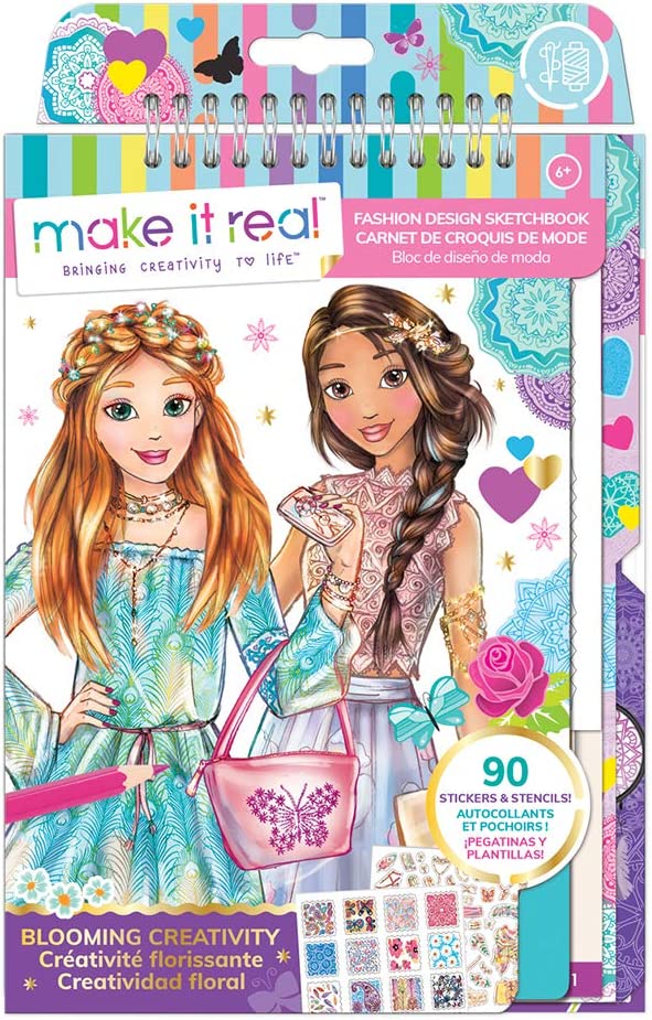 Make It Real – Fashion Design Sketchbook: Blooming Creativity. Inspirational Fashion Design Coloring Book for Girls. Includes Sketchbook, Stencils, Puffy Stickers, Foil Stickers, and Design Guide