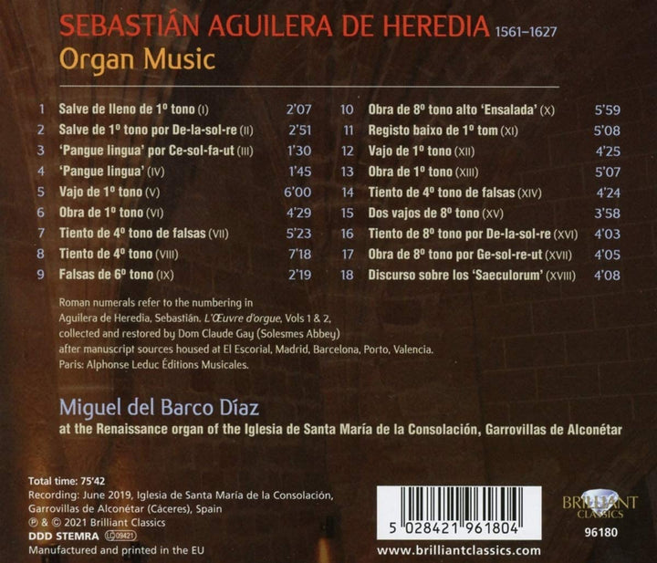 Miguel Del Barco Díaz - Aguilera de Heredia: Organ Music [Audio CD]
