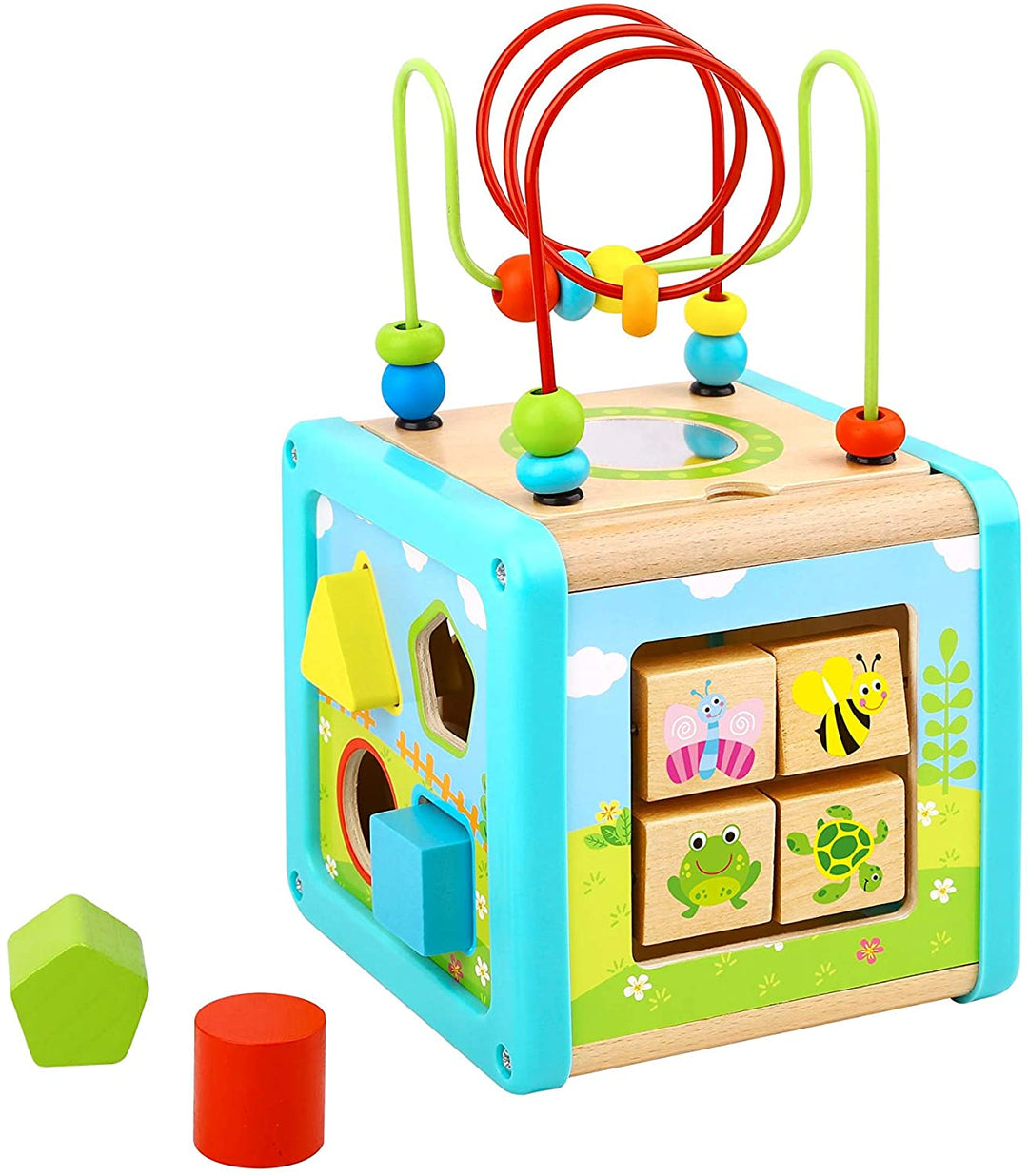 Tooky Toy 921 TL088 EA Cubo de madera para jugar, azul (azul brillante)