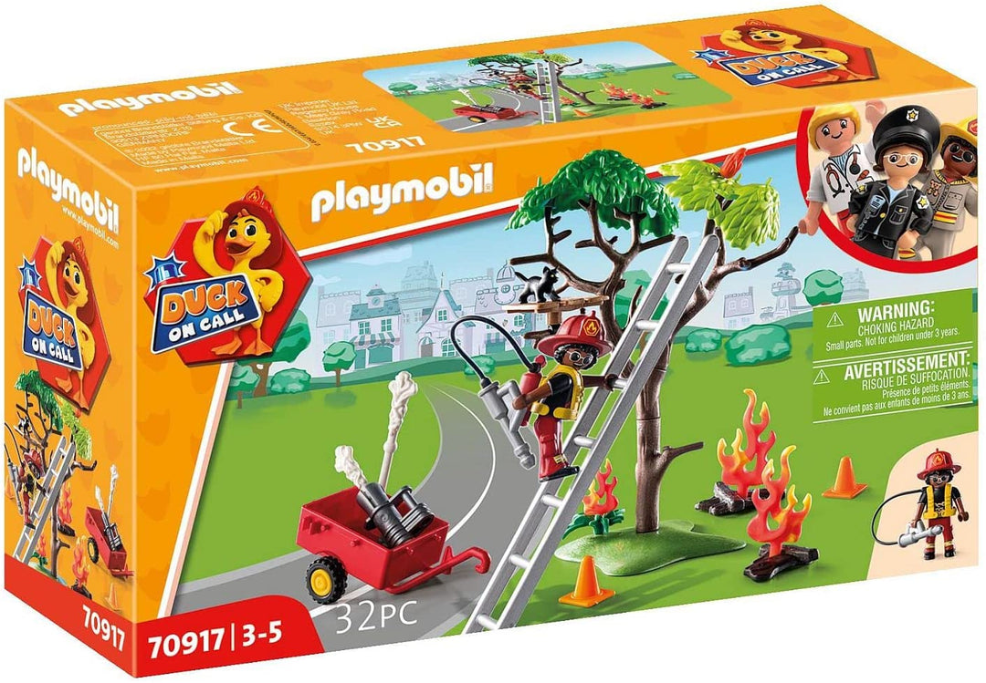 Playmobil DUCK ON CALL 70917 Feuerwehr-Rettungsaktion: Katzenrettung, Spielzeug für Kinder Ag