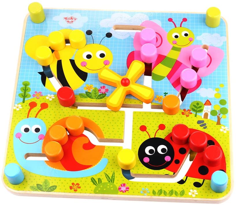 Tooky Toys TKC573 Houten omkeerbaar doolhof, veelkleurig