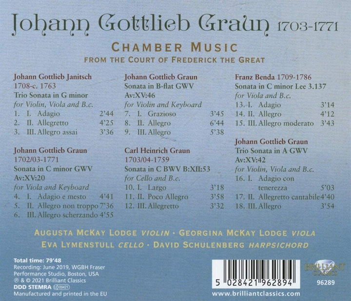 Augusta McKay Lodge - JG Graun: Kammermusik von Friedrich dem Großen [Audio CD]