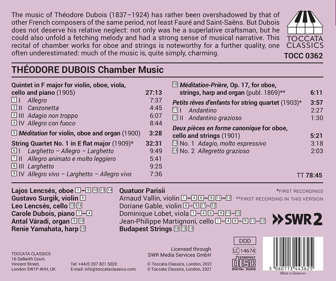 Lajos Lencsés - Dubois: Chamber Music [Lajos Lencsés; Gustavo Surgik; Leo Lencsés; Carole Dubois; Antál Váradi; Renie Yamahata; Quatuor Parisii; Budapest Strings] [Toccata Classics: TOCC 0362] [Audio CD]