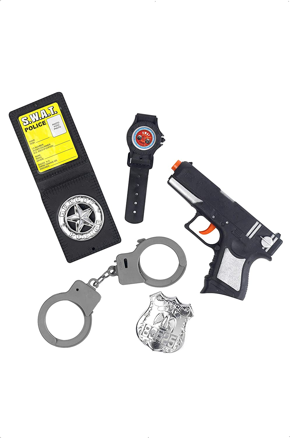 Smiffys Polizei-Set mit Waffenhandschellenabzeichen und Uhr