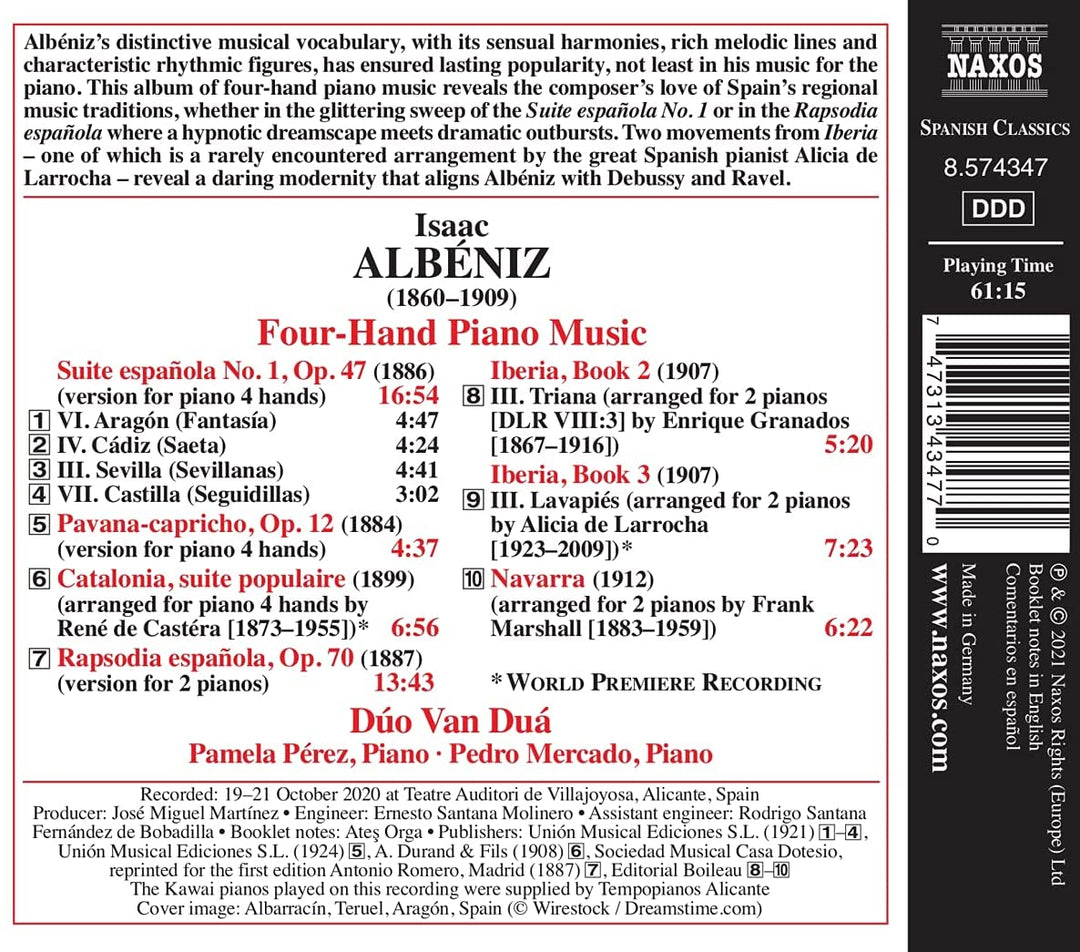 Duo Van Duá - Albeniz: Klavier zu vier Händen [Duo Van Duá] [Naxos: 8574347] [Audio CD]