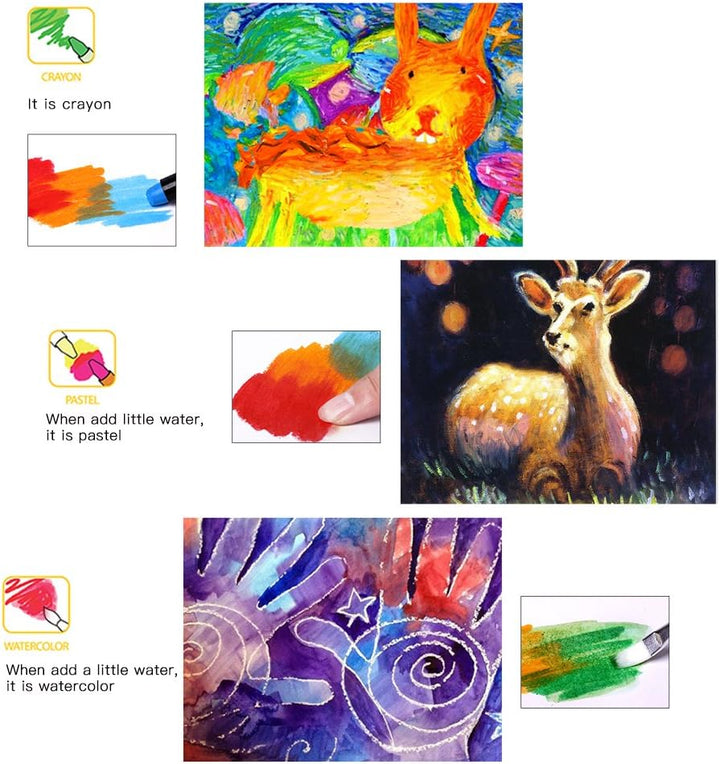 Jar Melo Silky Crayons – 12 Farben, waschbar, rotierend, ungiftig, 3-in-1-Effekt (Buntstift-Pastell-Aquarell); Malgeschenk für Kinder; Kunstwerkzeuge; Drehbare, glatte Buntstifte; Große Größe; Jumbo