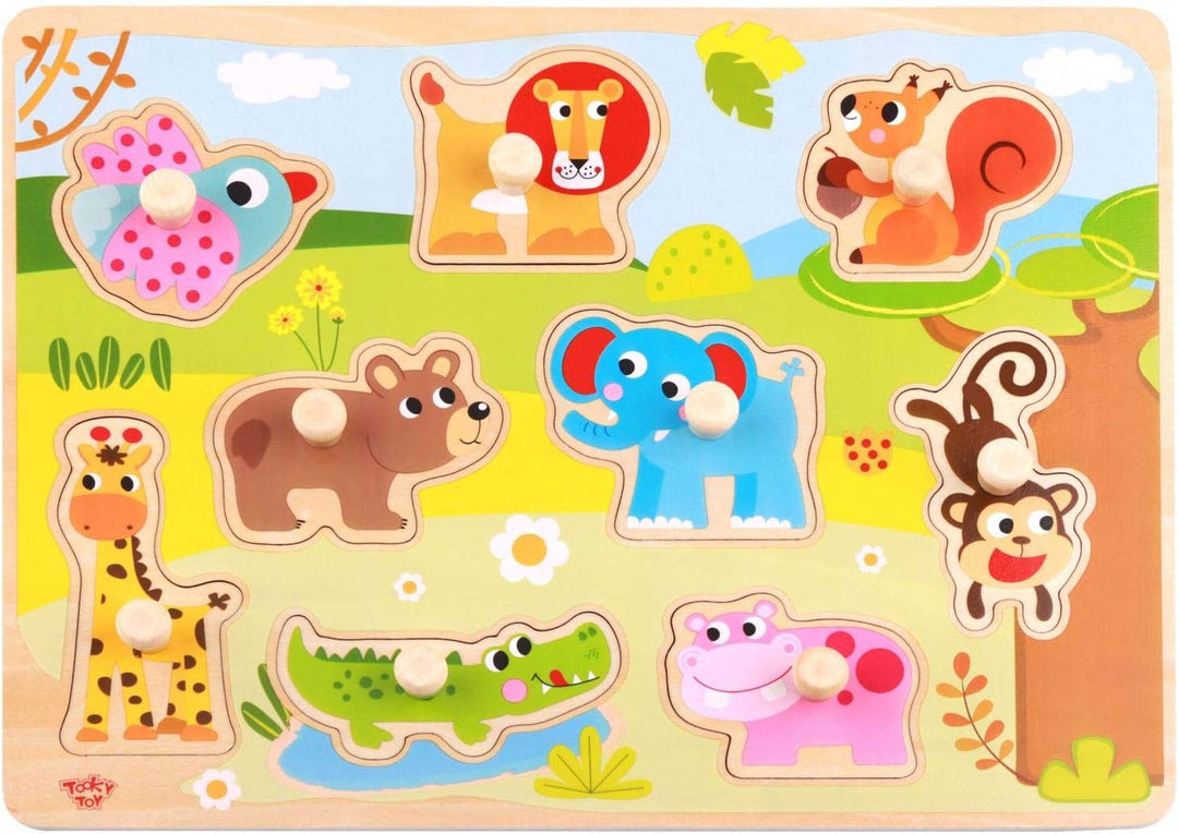 iXium Holz-Dschungel-Safari-Tier-Puzzle, Peg-Form-Sortierer, Spielzeug für Kleinkinder, Geschenk ab 18 Monaten