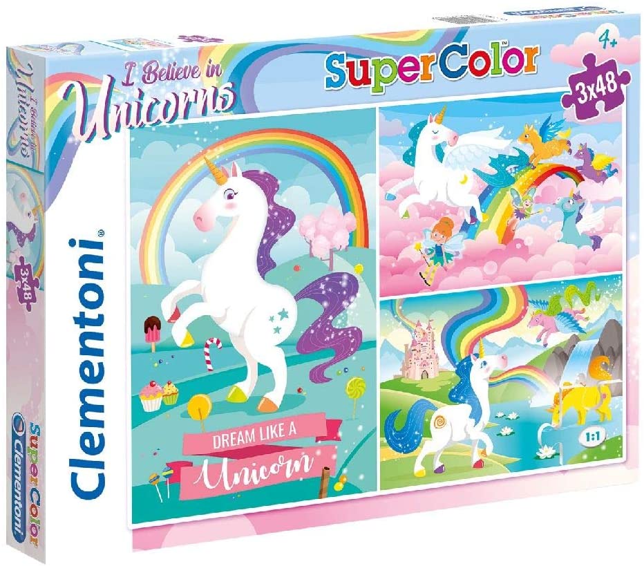 Clementoni - 25231 - Supercolor Unicorn Brilliant - Puzzle pour enfants - 3 x 48 Pièces