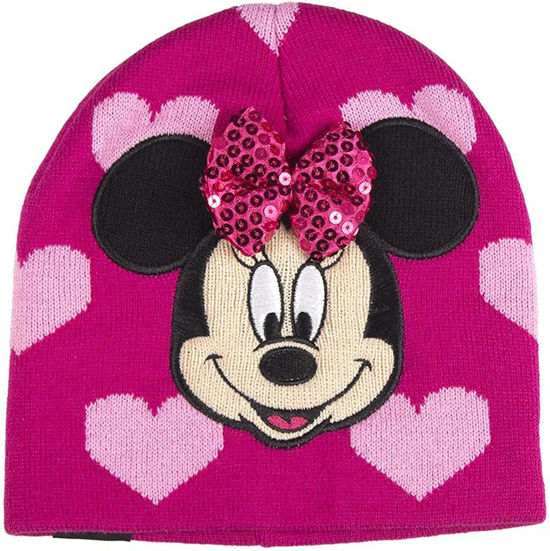Minnie Mouse Girls Knitted Beanie Hat Winter Hat with Pompom Disney Mickey Mouse