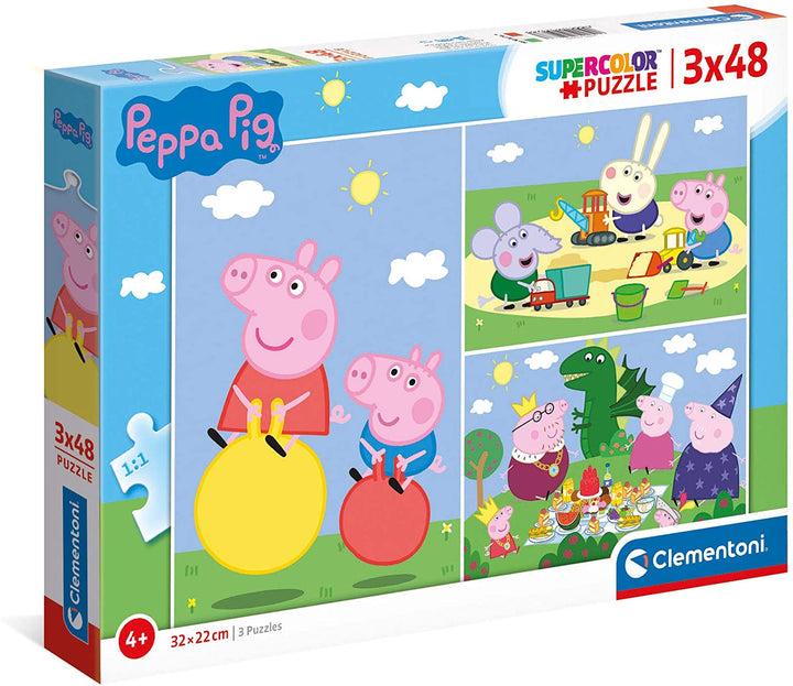 Clementoni 25263, Peppa Pig Supercolor Puzzle für Kinder – 3 x 48 Teile, ab 4 Jahren