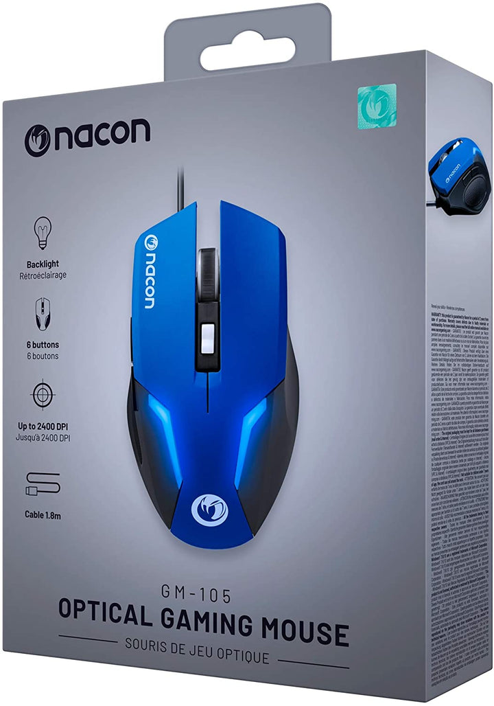 Ratón Nacon Gm-105 USB óptico para zurdos 2400 DPI Negro Azul