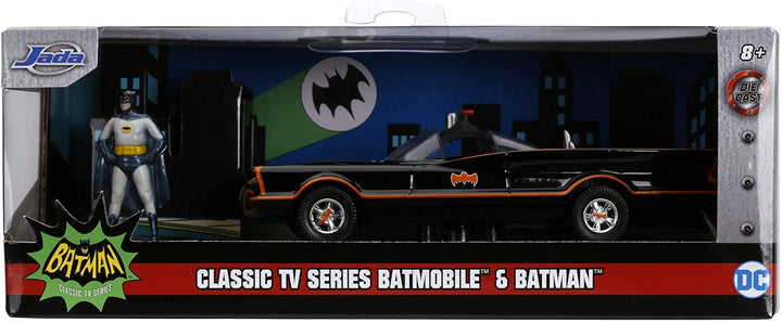 Jada 253213002 1966 Classic Batmobile Toy Car Die-Cast Includes Batman Figure 1:32 Scale Black, One Size