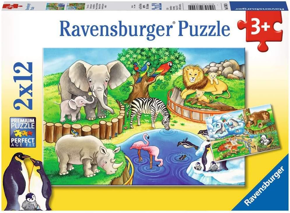 Ravensburger Puzzle „Tiere im Zoo“ – 2 x 12-teiliges Lernpuzzle für Kinder