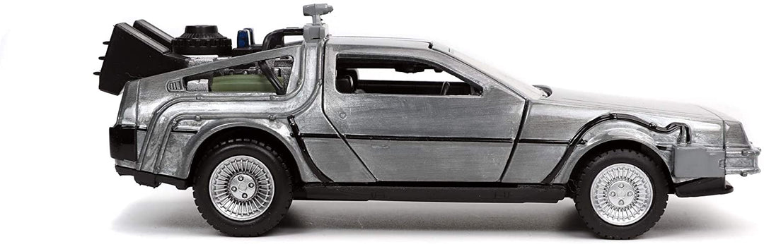 Jada Toys 253252017 Time Machine Zurück in die Zukunft 1, Druckgussauto mit aufklappbaren Türen, Maßstab 1:32, Metallic-Silber