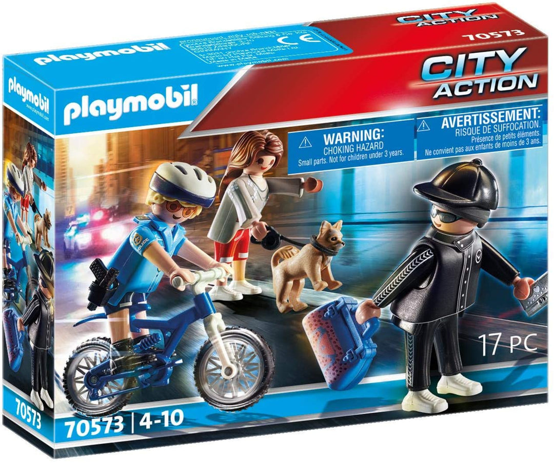 Playmobil 70573 City Action Bicicletta della polizia con ladro per bambini dai 4 ai 10