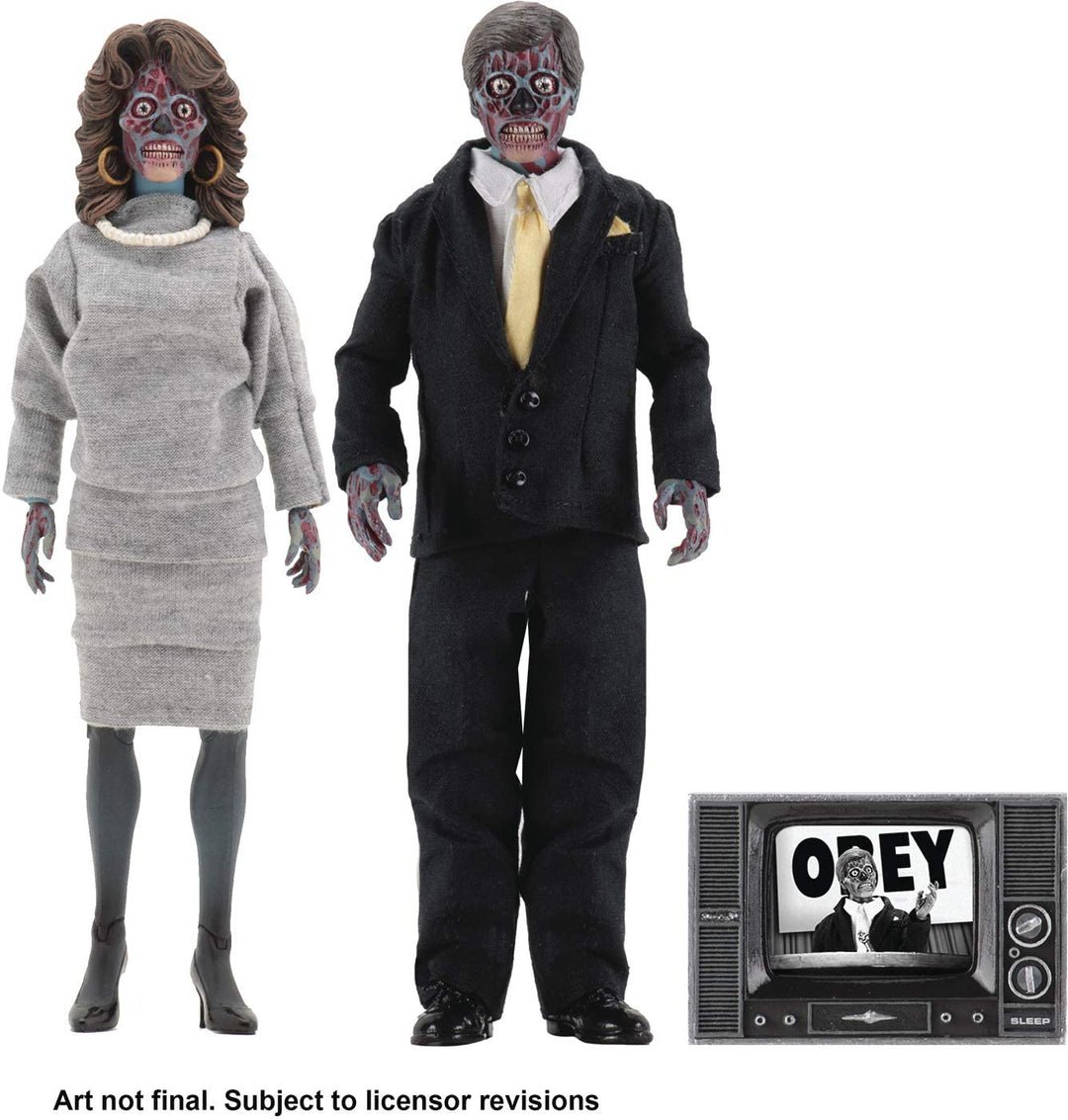 NECA They Live Aliens 8 Zoll Retro-bekleidete Actionfiguren im 2er-Pack John Carpenter