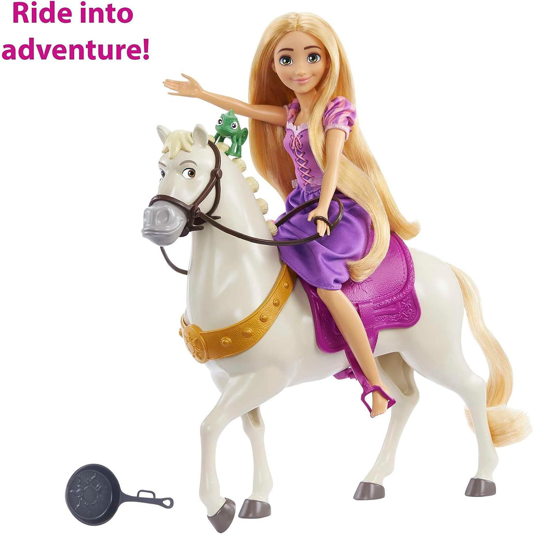 Disney Princess Toys, Rapunzel-Puppe mit Maximus-Pferd, Pascal-Figur, Pinsel und