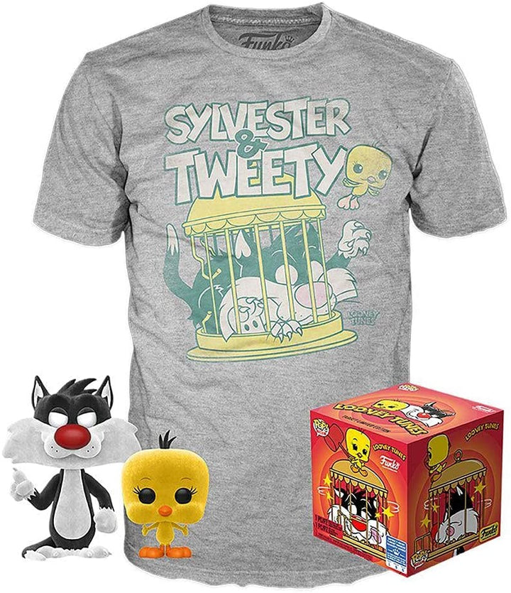 Funko LOONEY TUNES - POP N° 309 Sylvester &amp; Tweety FLOCKED SE + T-Shirt - XL