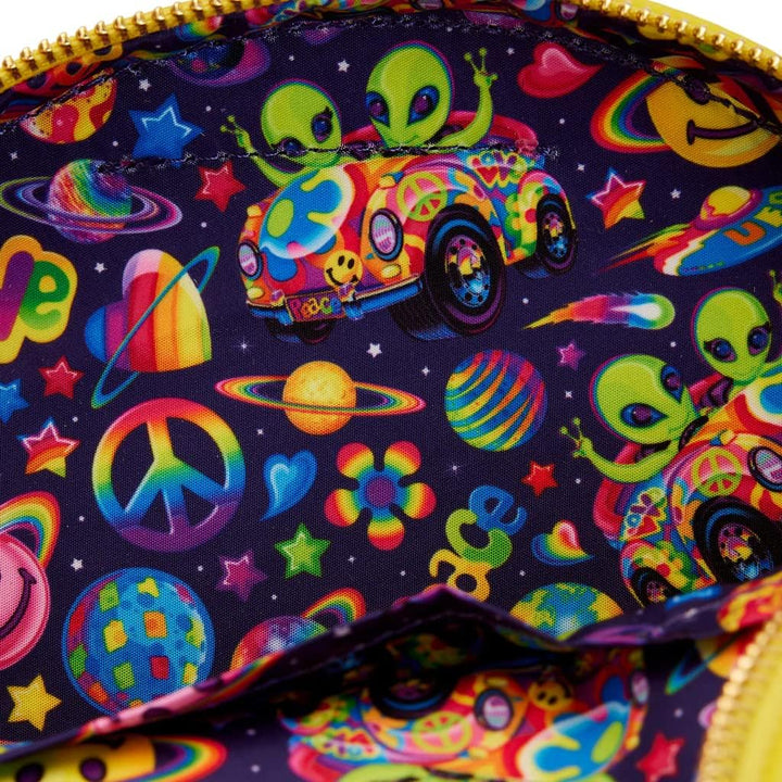 Loungefly Lisa Frank: Gelbe Saturn-Umhängetasche mit Regenbogenring