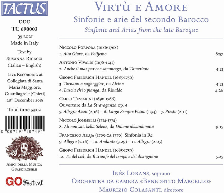 Virtu E Amore [Inés Lorans; Orchestra da Camera 'Benedetto Marcello'; Maurizio Colasanti] [Tactus: TC 690003] [Audio CD]