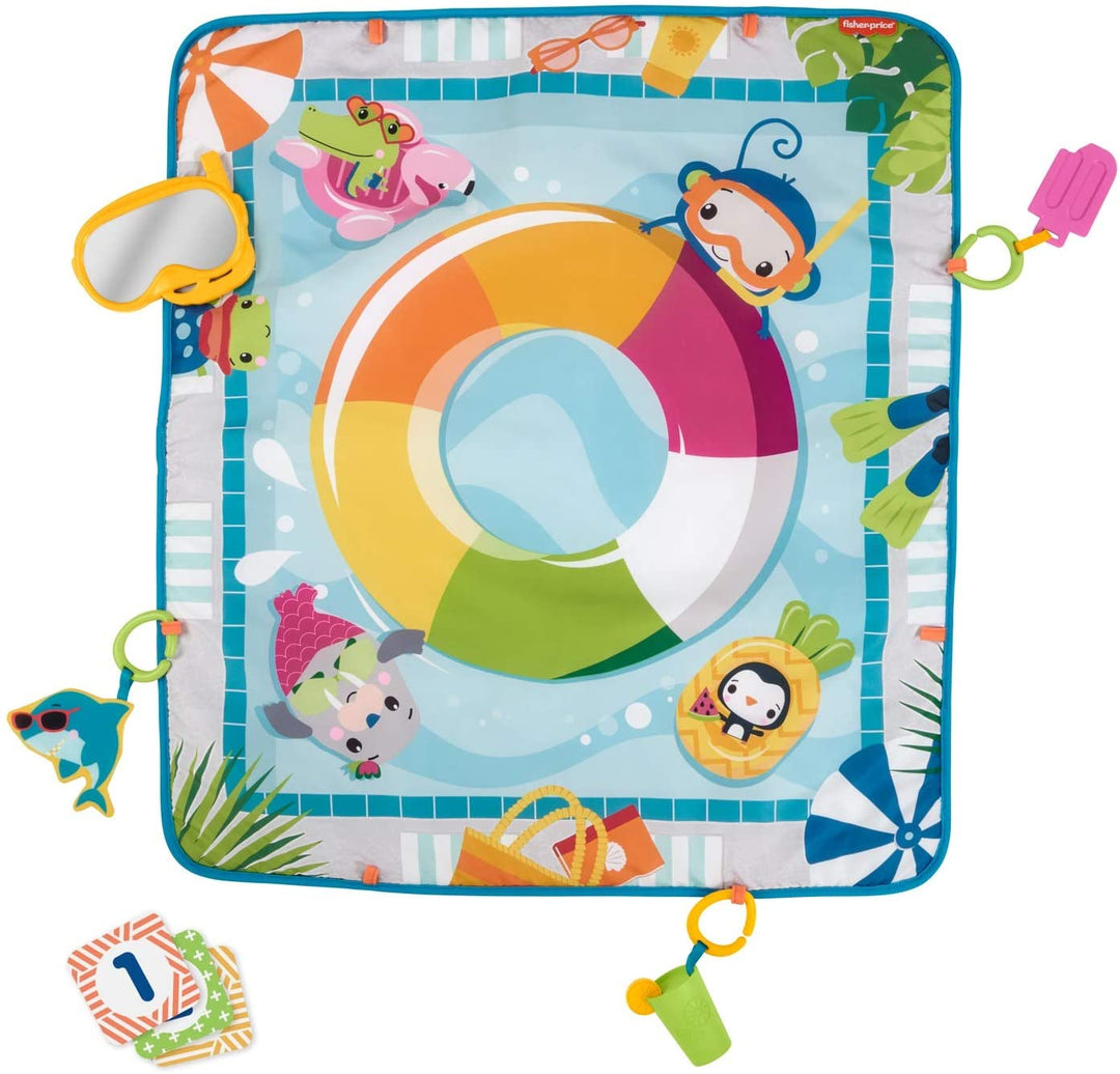 Tappetino per attività divertenti Fisher-Price per piscina, tappetino per attività per bambini con giocattoli rimovibili