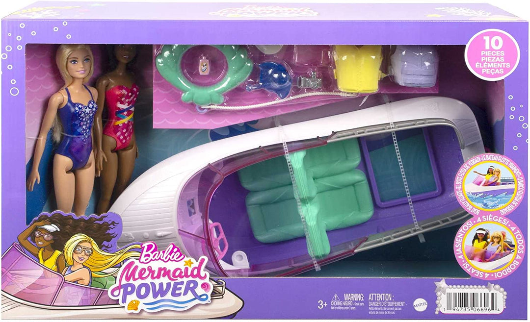 ?Barbie Mermaid Power-Spielset mit 2 Barbie-Puppen und einem 18-Zoll-Schwimmboot mit S