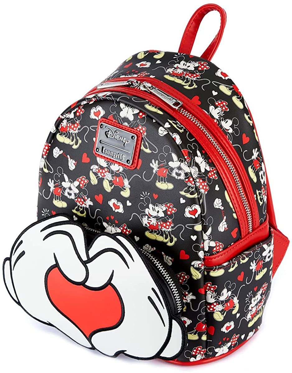 Loungefly Disney Mickey &amp; Minnie Mouse Mini-Rucksack mit Herzhänden